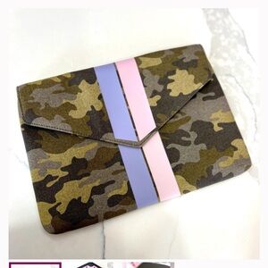 Stella & Dot Camouflage Envelope Clutch with Pink and Blue Stripes